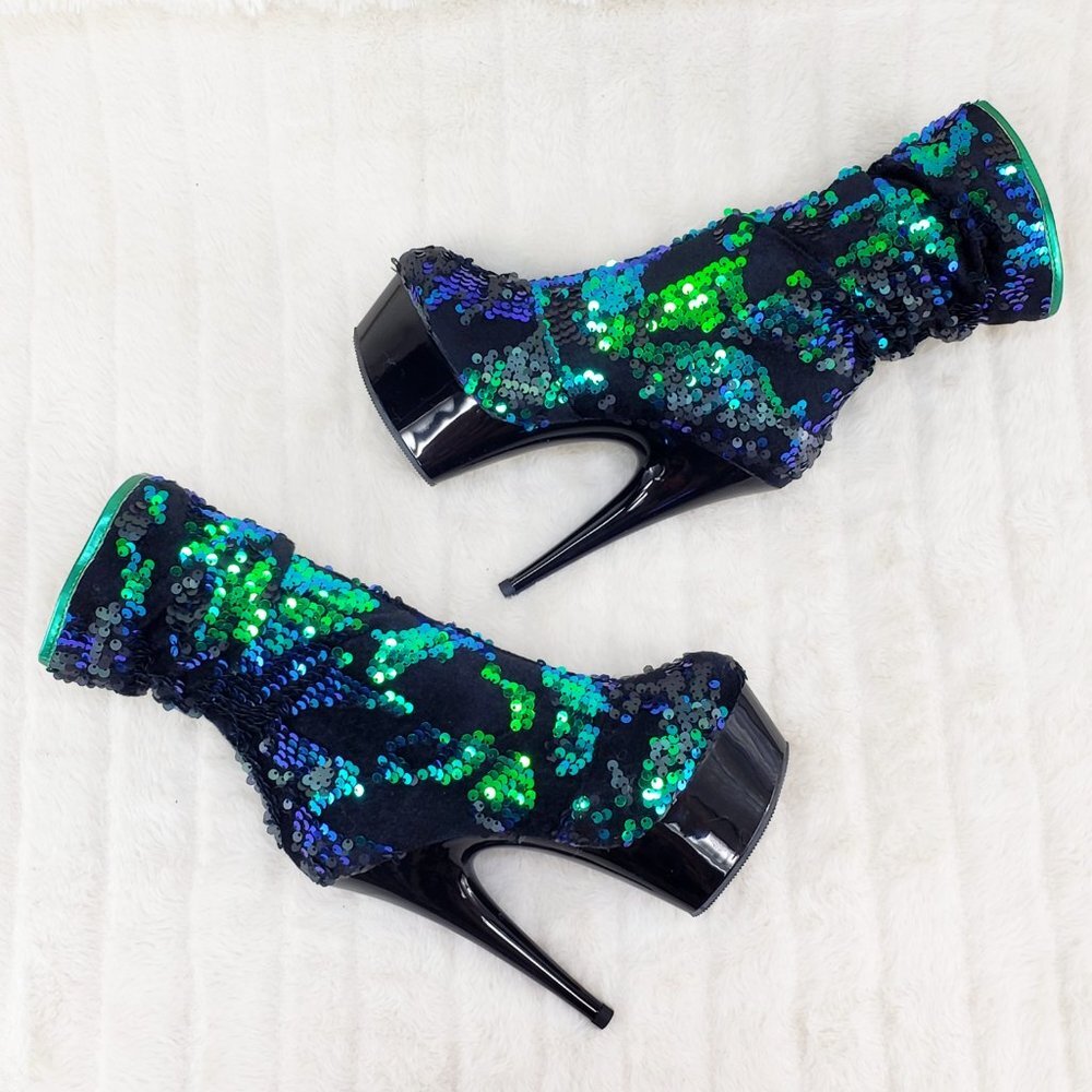 Mermaid Sequin Platform 6" Heel Ankle Slouch Boots